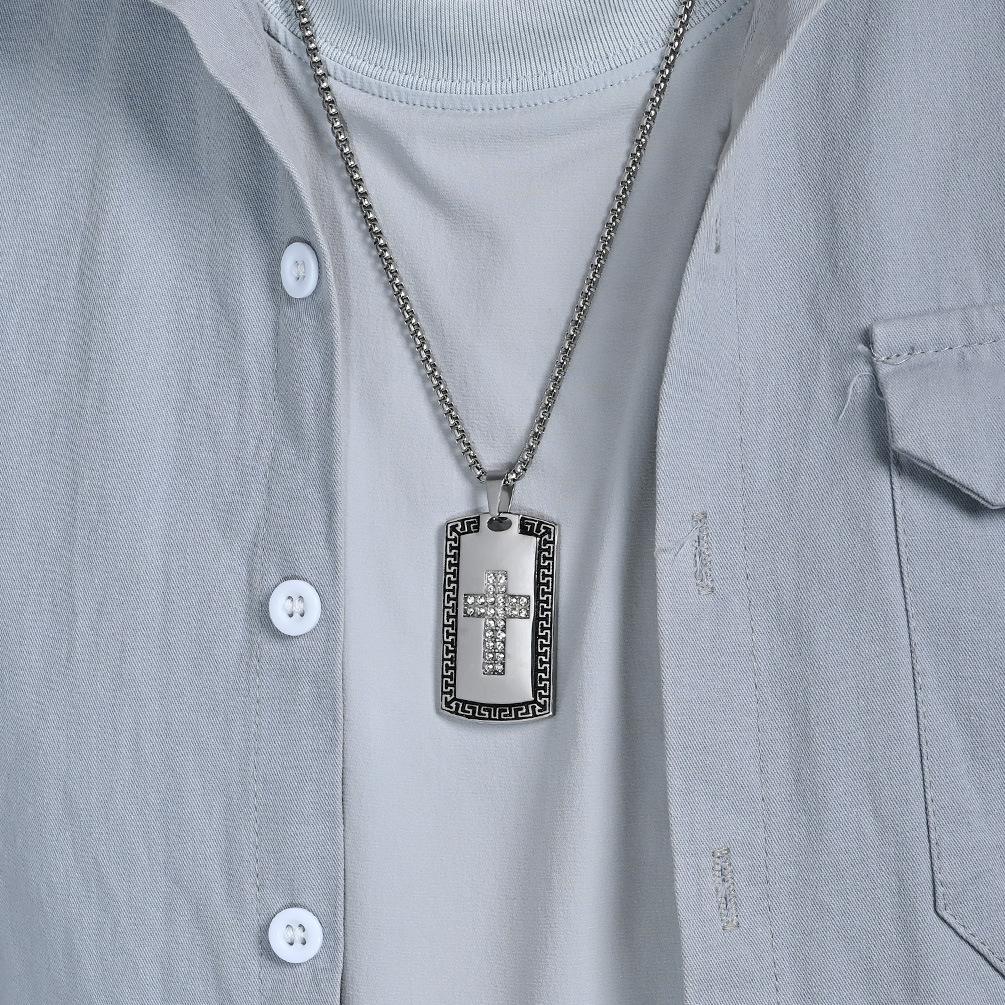 Retro Full Diamond Stainless Steel Cross Pendant Men's Niche Personality High Quality Wear Necklace Jewelry