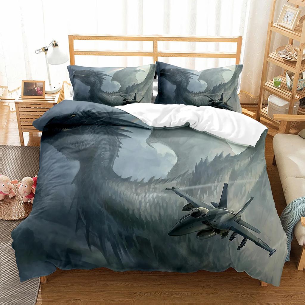 White Dragon Noble Monster and Beauty Duvet Cover Mytholog Faith Animals Theme for Women Men Children Teens Bedroom Decorations