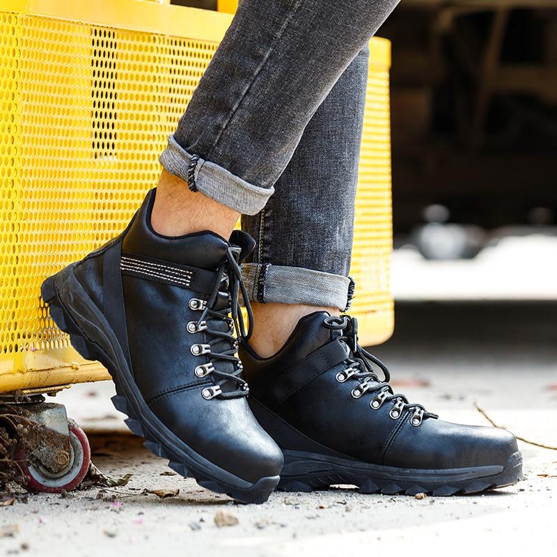 Μαύρα Μποτάκια Ασφαλείας Ανδρικά Παπούτσια Ασφαλείας Χειμερινά Δερμάτινα Παπούτσια Εργασίας για Άνδρες Παπούτσια με Προστατευτικό Δακτύλων Ατσάλι Αδιάβροχα Αντιολισθητικά Ανδρικές Μπότες Προστασίας
