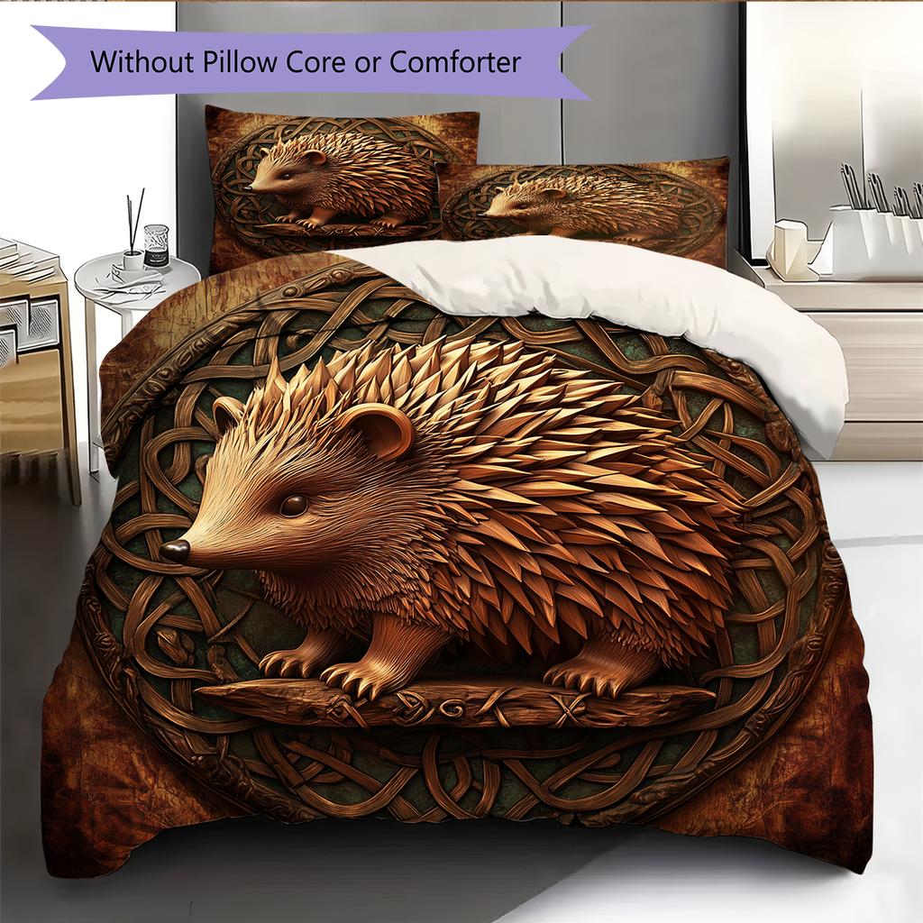 Black Hedgehog Pattern Bedding Home Decoration Birthday Gift (1 * Duvet Cover + 2 * Pillowcase, Without Core)