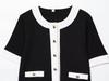 European & American Style Women's Fashion Set: Color Block Pearl Leather Wool Coat and Pants (J32513/14)
