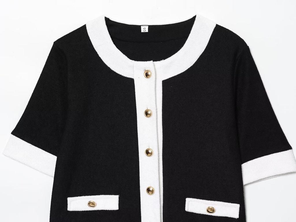 European & American Style Women's Fashion Set: Color Block Pearl Leather Wool Coat and Pants (J32513/14)