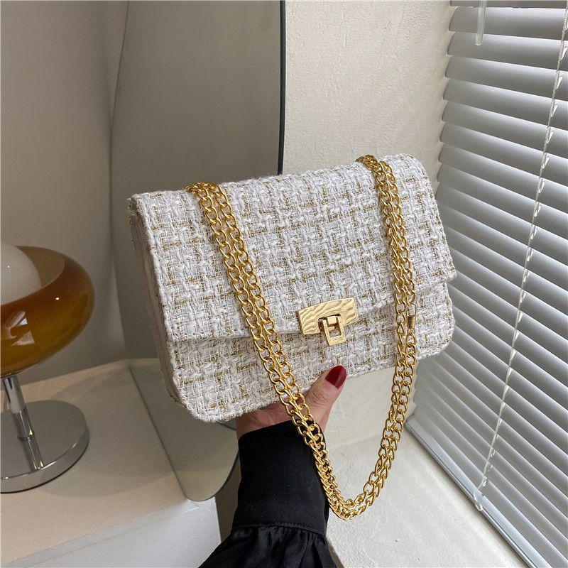 

2024 Женская Мода Простая Шерстяная Сумка Кроссбоди с Квадратной Цепью белый