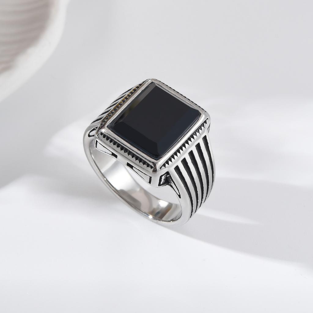 R3511 Exquisiter Mode-Herrenring aus Edelstahl mit Achat Tigerauge, Vintage, Direktverkauf ab Werk