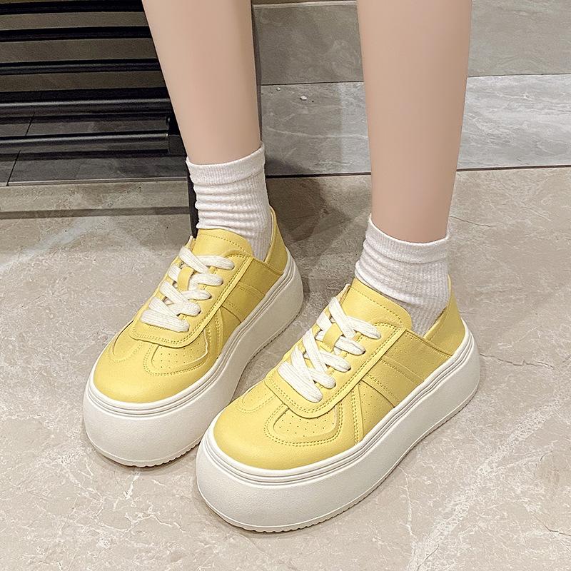 

Leather two wear thick-soled white shoes women s 2025 autumn new versatile breathable comfortable soft-soled heightening casual board shoes 40 жёлтый