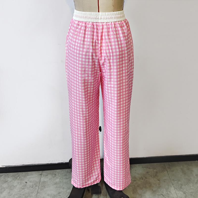 Retro Splicing Collision Color Plaid Loose Drag Ground Casual Women Tide Wide Leg Pants