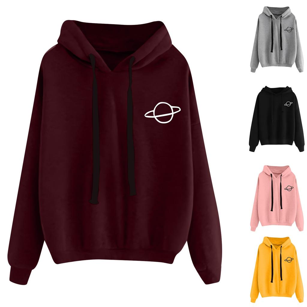 Loose Casual Printed Planet Printed Hooded Women's Sweatshirt