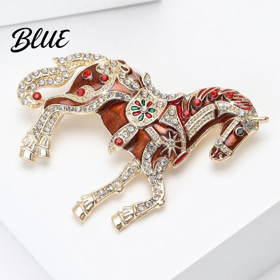 Elegant Horse Pin Alloy Multicolor Brooch Rhinestone Inlaid Standing Lapel