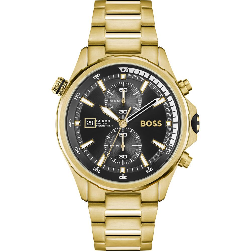 BOSS Globetrotter Black Gold Toned Stainless Steel Bracelet Gents Quartz Watch 1513932 чёрный
