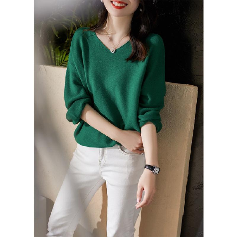 

Весенне-осенний простой свитер женский однотонный внутренний короткий свободный с длинным рукавом вязаный базовый топ one size fits all зелёный