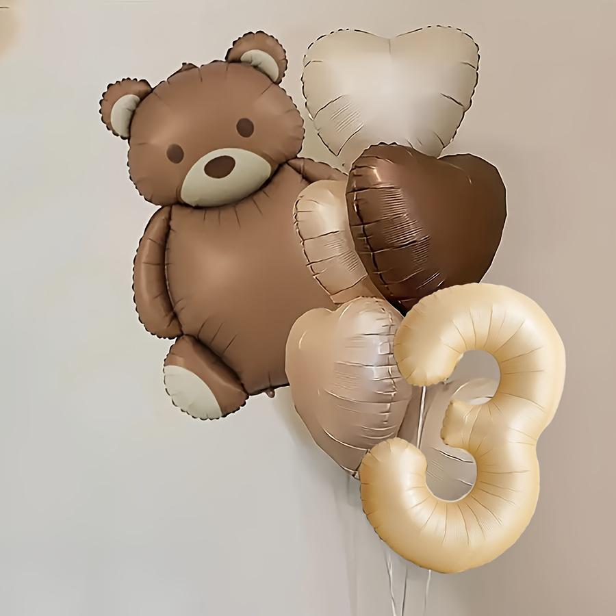 8Pcs Matte Frosted Brown Bear Aluminum Film Balloons Retro Caramel Cream White Love Balloons Birthday Party Festival Celebration