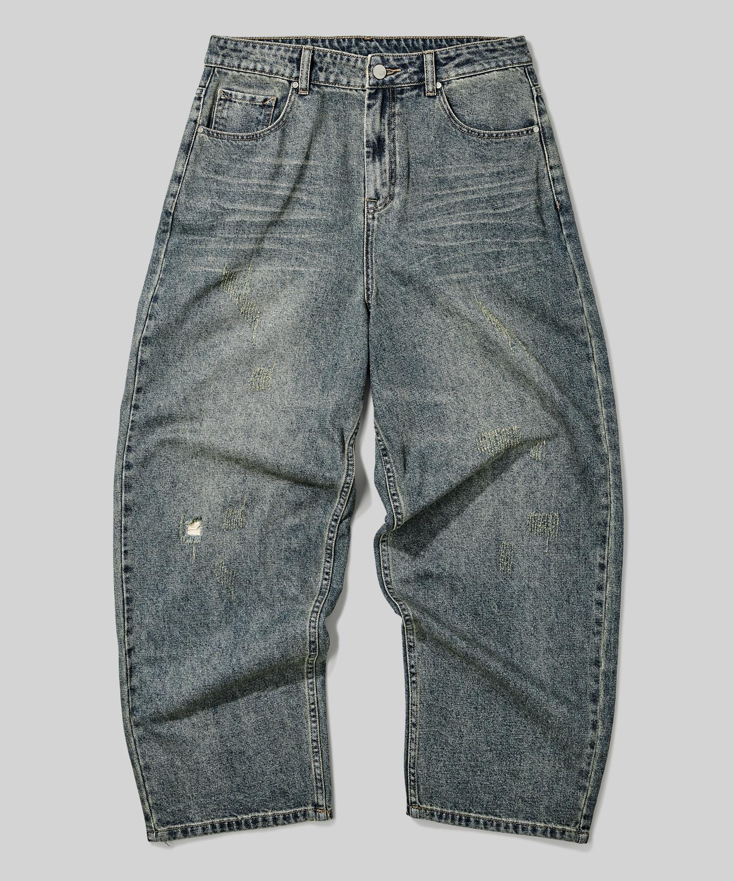 Beodeonteu Scratch Washed Balloon Denim Pants [Sand Blue] Sand Blue/S