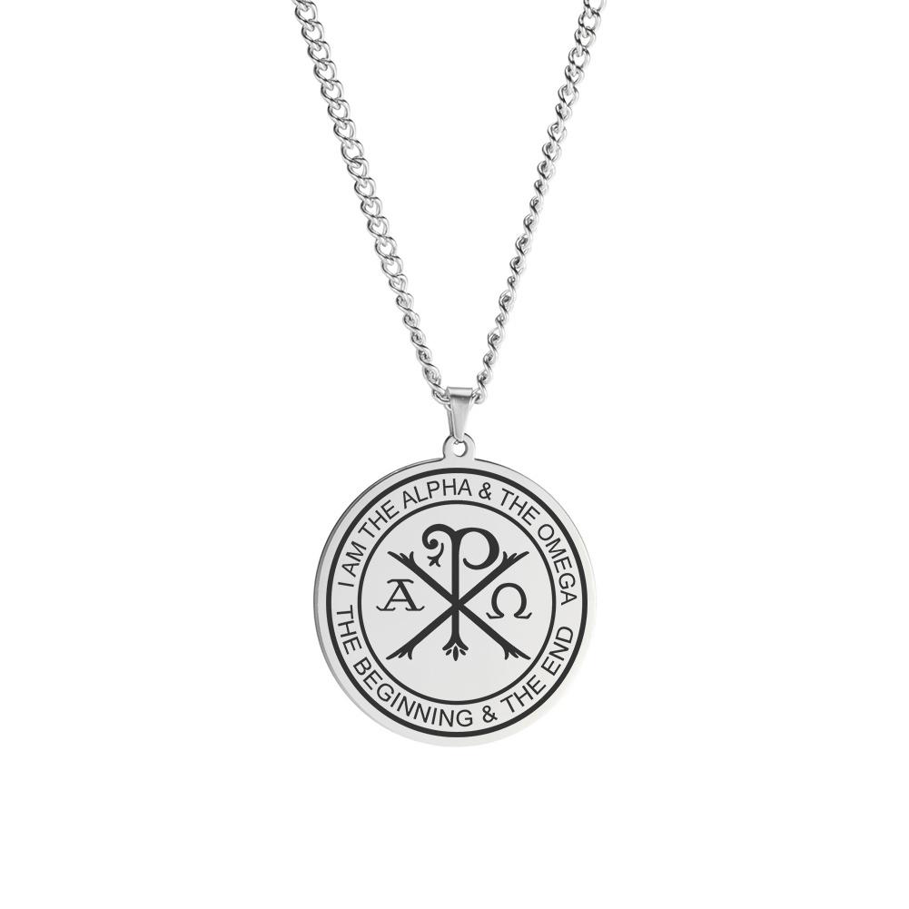 LIKGREAT Chi Rho Necklace Alpha Omega Christogram Necklaces Protection Pray Religious Stainless Steel Christian Jewelry Gift 60cm