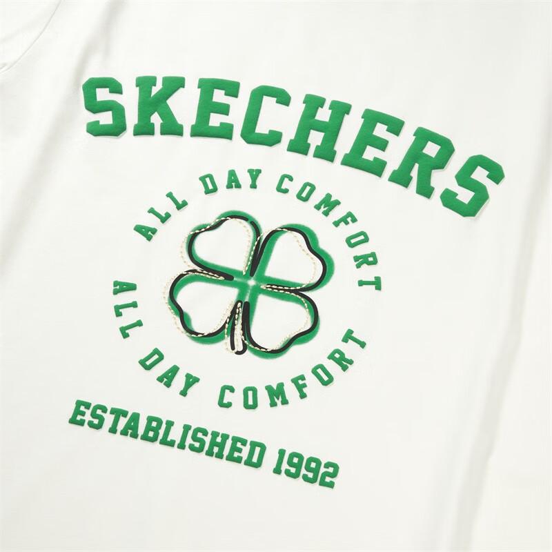 Skechers Classic Versatile Logo Clover Print Loose Moisture-Wicking Crew Neck Pullover Short Sleeve T-Shirt Men Tops Cotton-Candy-White L223M050-0074