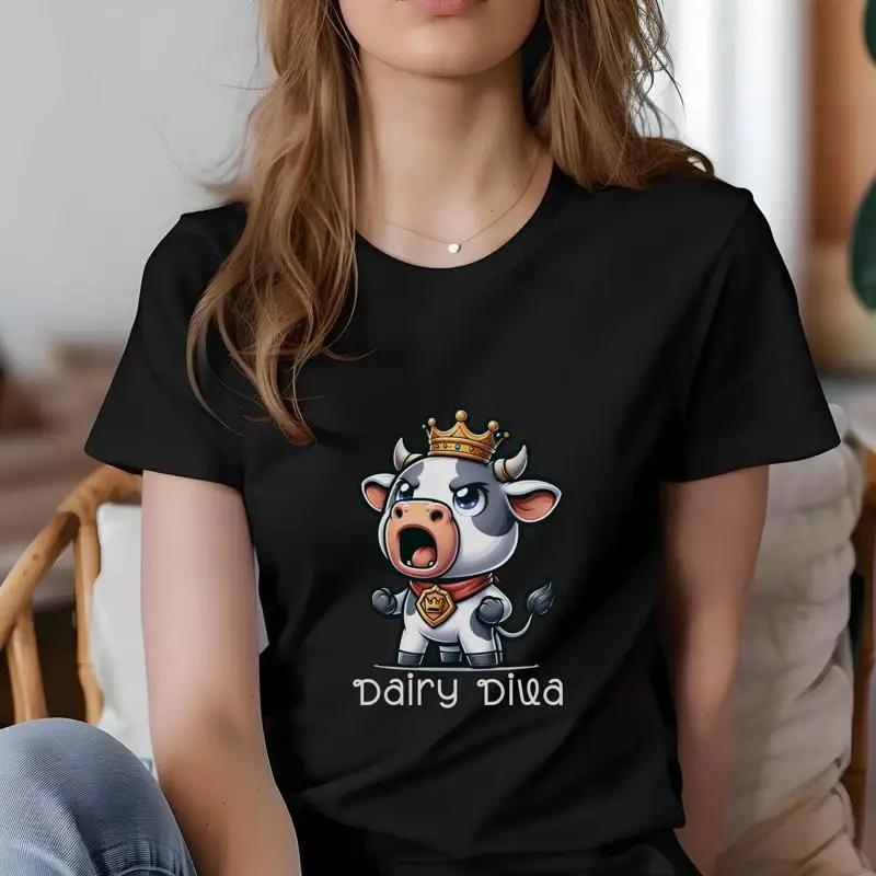 Dairy Diva Jersey T Shirt Cute Cow Tee Lovers Animal Graphic Funny Shirts