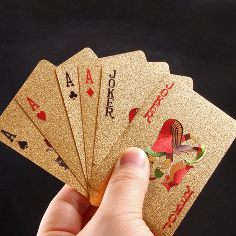 Golden Playing Entertain Cards Durable Waterproof Cards Gold Foil Pokers Set Magic Cards Plastic Foil Pokers Card Game Props TMZ
