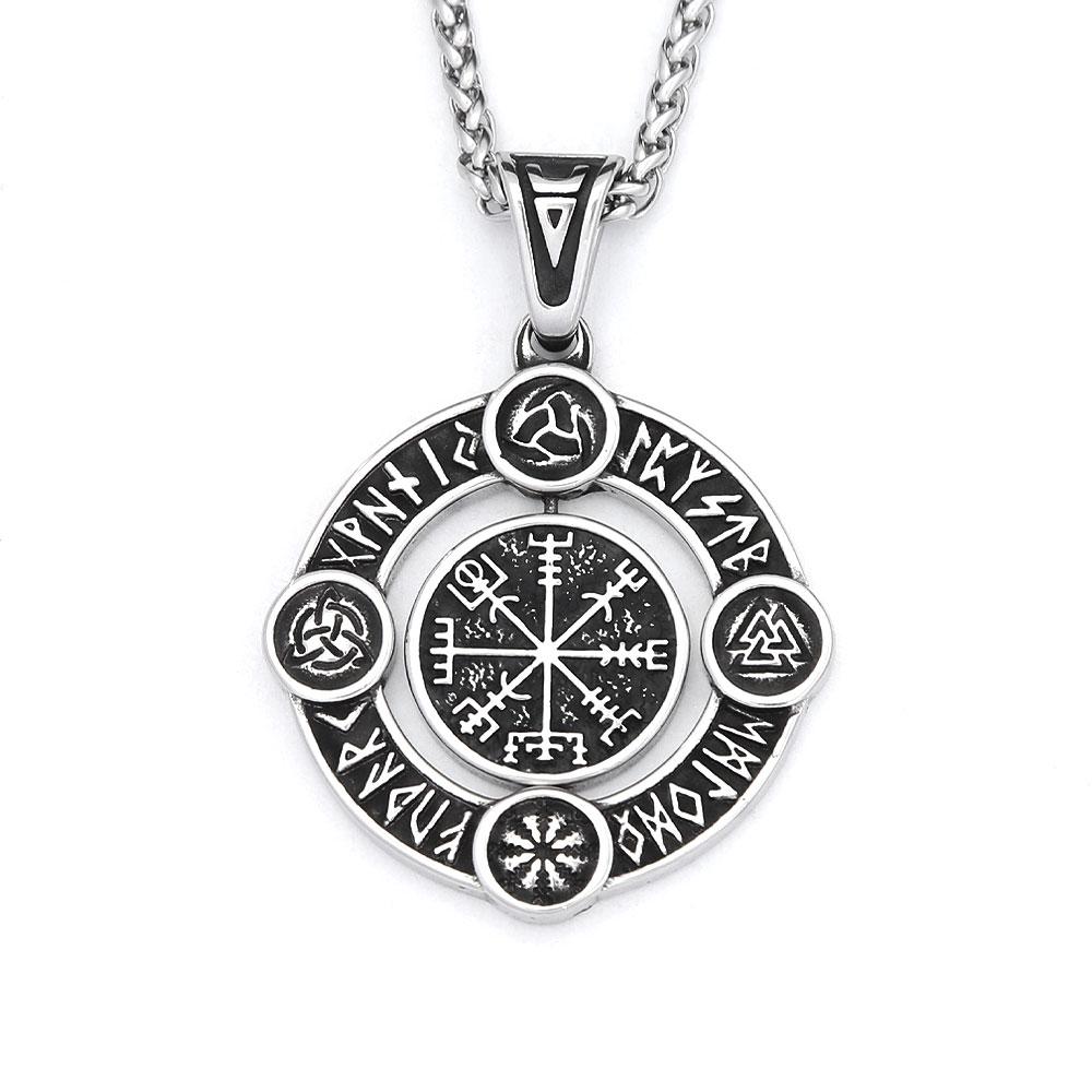 Nordic Vikings Rotate Rune Pendant Necklaces For Men 316L Stainless Steel Viking Compass Necklace Fashion Amulet Jewelry Gifts