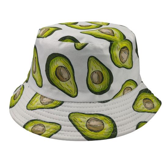 Fischerhut Avocado-Print Beidseitig Flacher Oberteil Atmungsaktiv UV-Schutz Sonnenschutz Dekorativ Erfrischendes Fruchtmuster Bucket Hat Kopfbedeckung