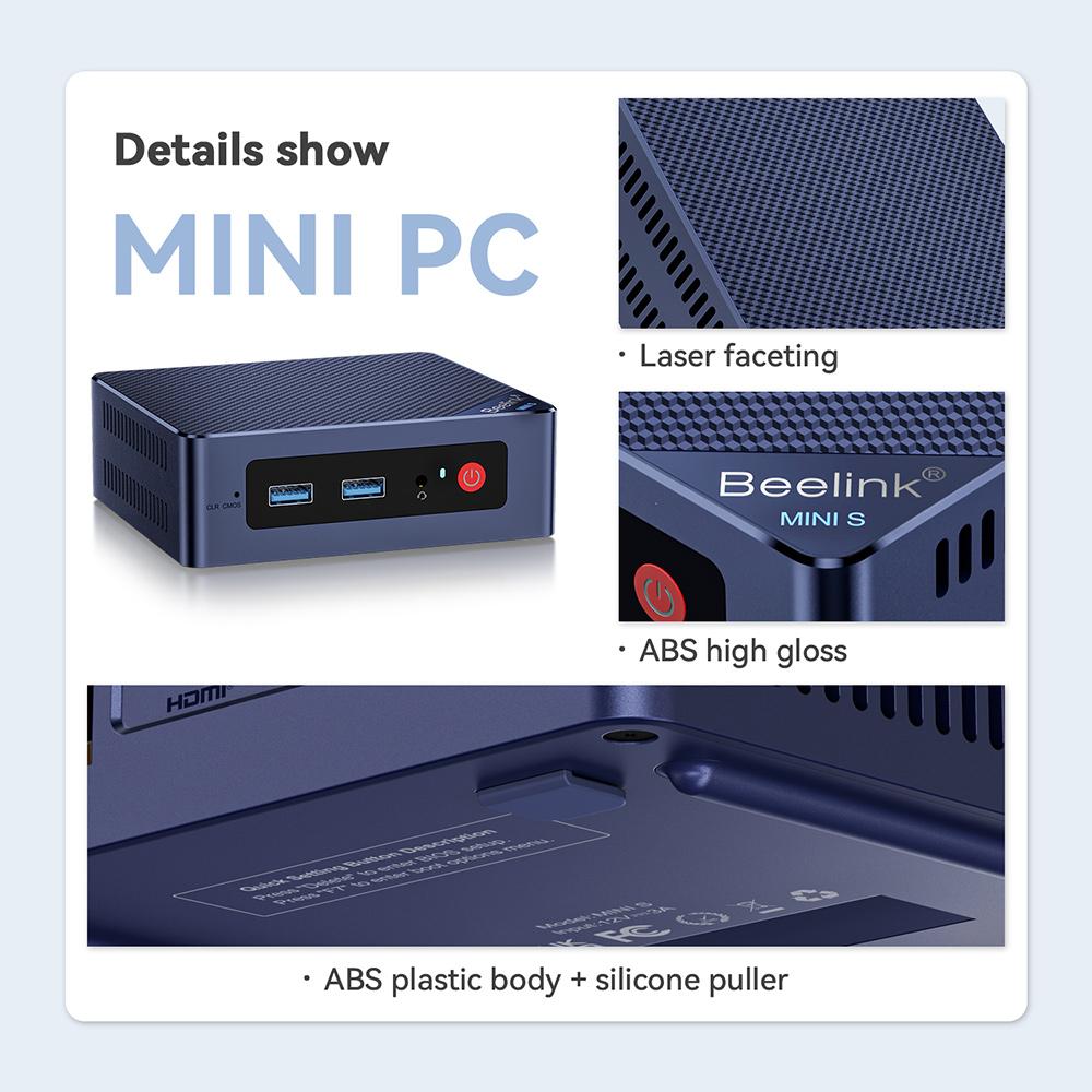 Beelink Min S12 Pro N100 Mini PC Win11 Pro Support 4K Wifi6 1000M LAN Desktop Mini Computer