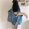 Washed Denim Blue Unisex Shoulder Messenger Bag Women Large Capacity Student Schoolbags Trendy Cool Male Female Crossbody Bag