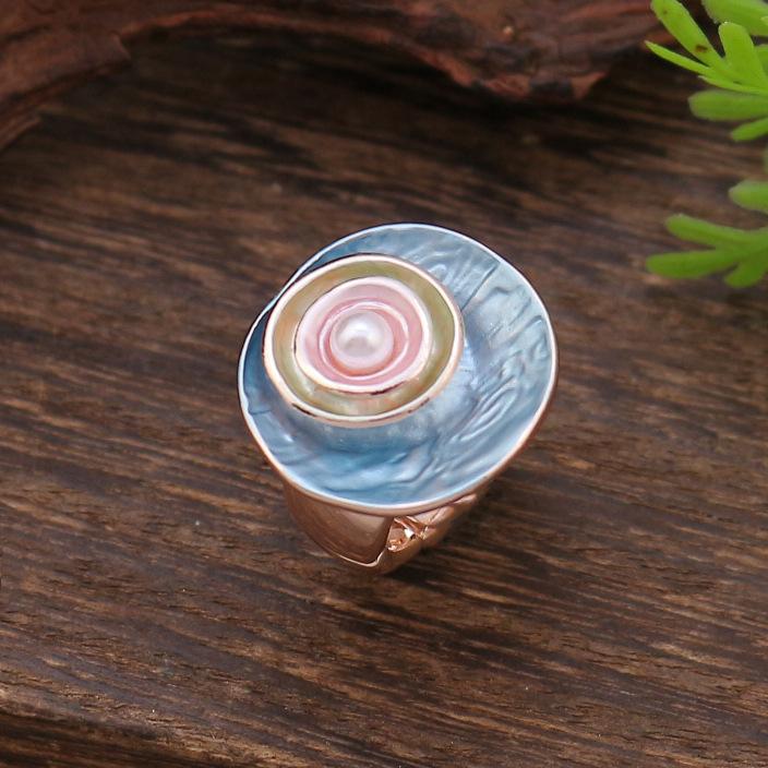 Enamel Geometric Flower Elastic Ring, Women's Fashion High-end Rose Alloy Ring