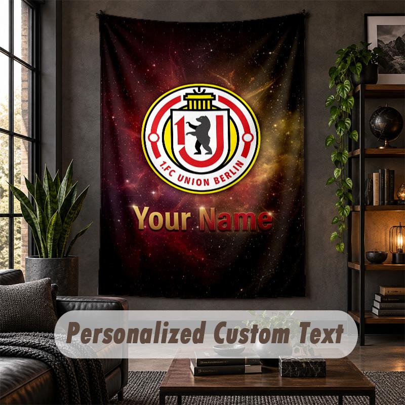 Tapisserie murale personnalisée, Texte personnalisé Union Berlin FC, Art mural en tissu doux pour la décoration intérieure