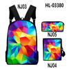 Classic Novelty Creative color blocking 3D Print 3pcs/Set School Bags Laptop Daypack Backpack Inclined shoulder bag Pencil Case