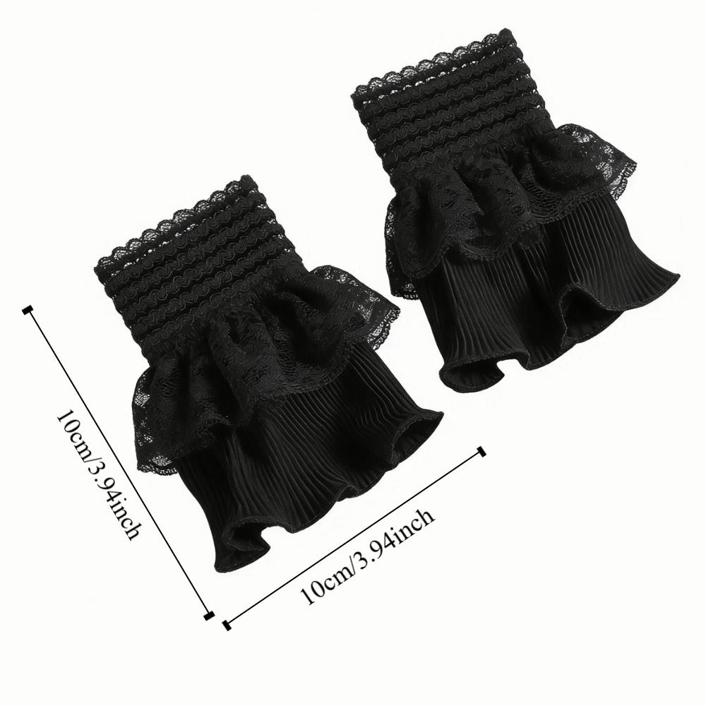 Embroidery Details False Wrist Cuffs Ruffle Mesh Detachable Sleeves Double-layer Solid Color Lace Fake Cuffs Halloween