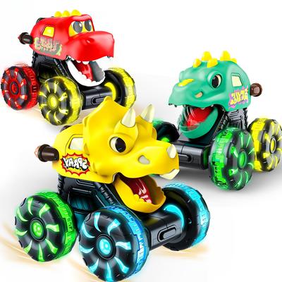 Monster Truck Spielzeug mit T-Rex, Triceratops & Swift Sword Dinosauriern und blinkenden LED-Radlichtern - Reibungsbetrieben Batteriebetrieben für Kinder Dinosaurier