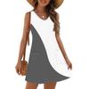 Women's Fashion Casual Summer Cupless Bag V-neck Vintage Color Block Stitching Print Dress Beach Sundress
