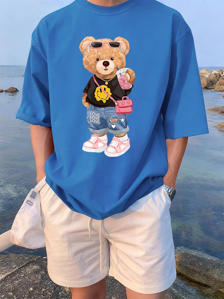 Bear Likes Drink Beverages Printed TShirts Women Summer Cotton Short Sleeve Tees Loose ONeck Soft Tops Basic Woman Clothes