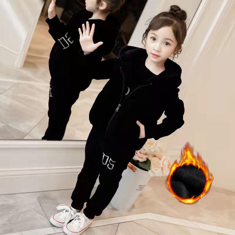 

Winter Girls Tracksuit Autumn Toddler Teenager Clothes Tiger Velvet Jacket + Hoodie + Pant Children Kids Three-piece Set 8 -12 Year 130 чорний