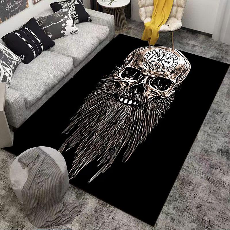 Viking Skull with Runes suitable as a non-slip mat for the living room or bedroom sofa