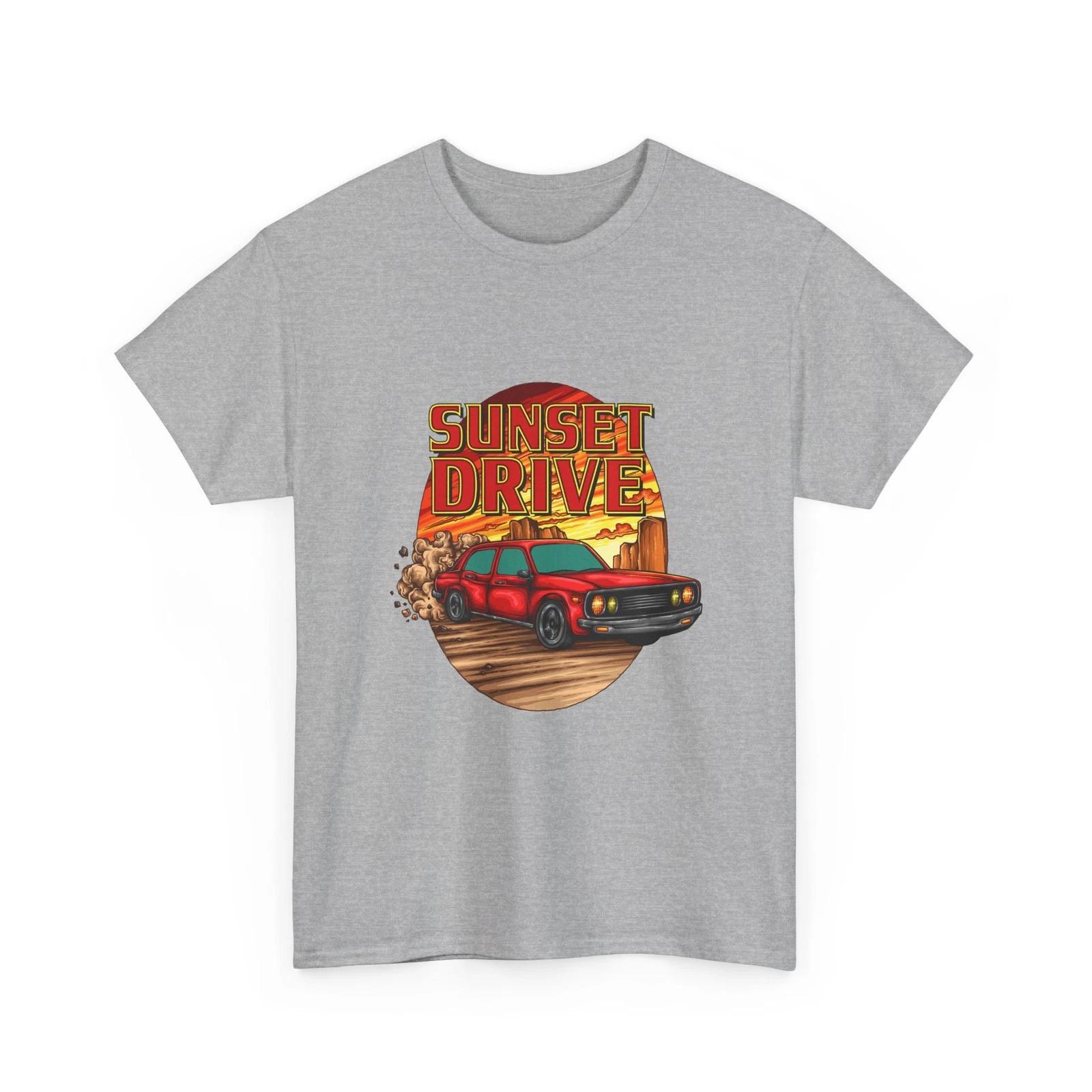 Sunset Drive Vintage Car T-Shirt | Sunset Graphic T-Shirt Cotton, Dad GifT-Shirt 2XL