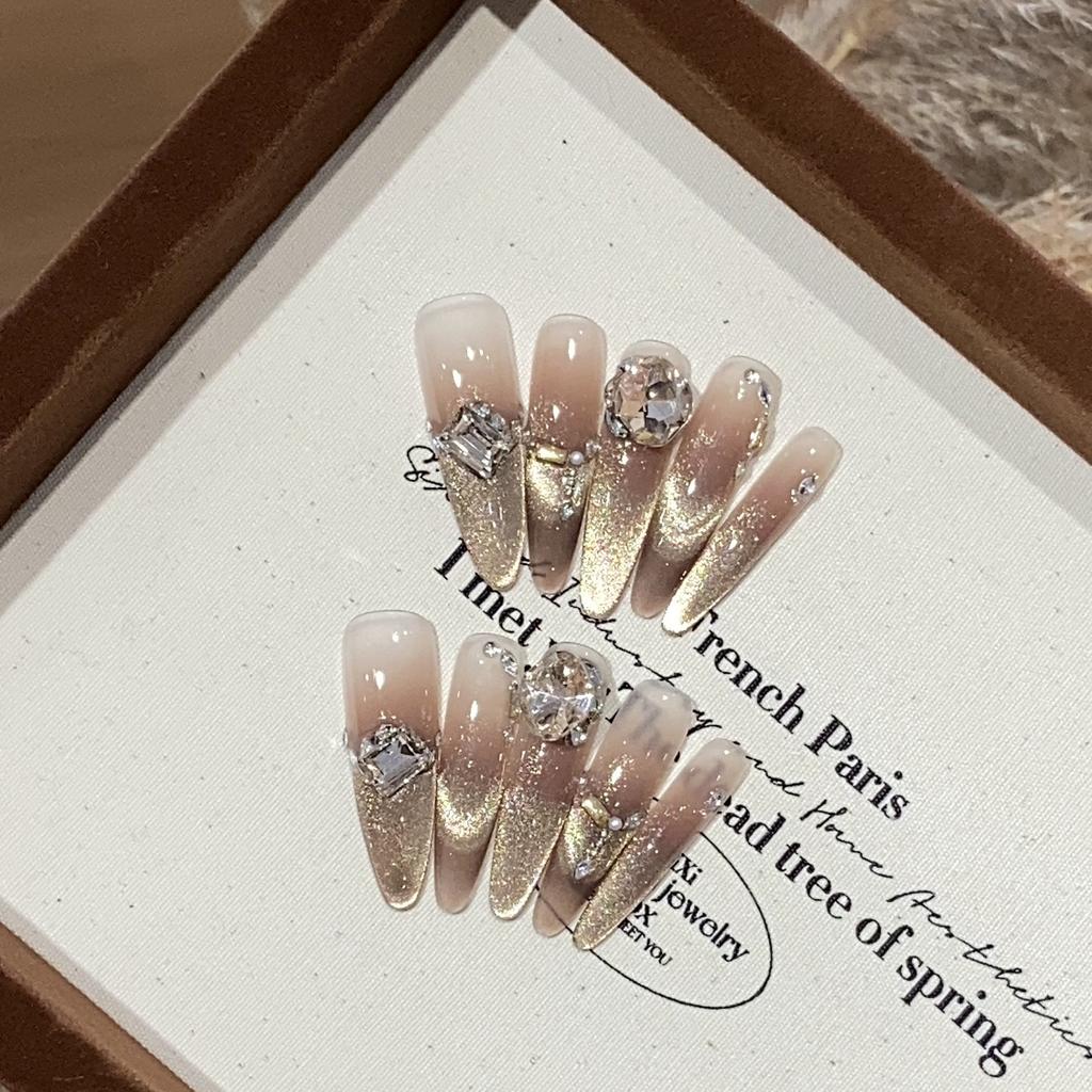 Handmade Golden Flash French Cat Eye Pearl Small Diamond Dusk Removable Wearable Armor