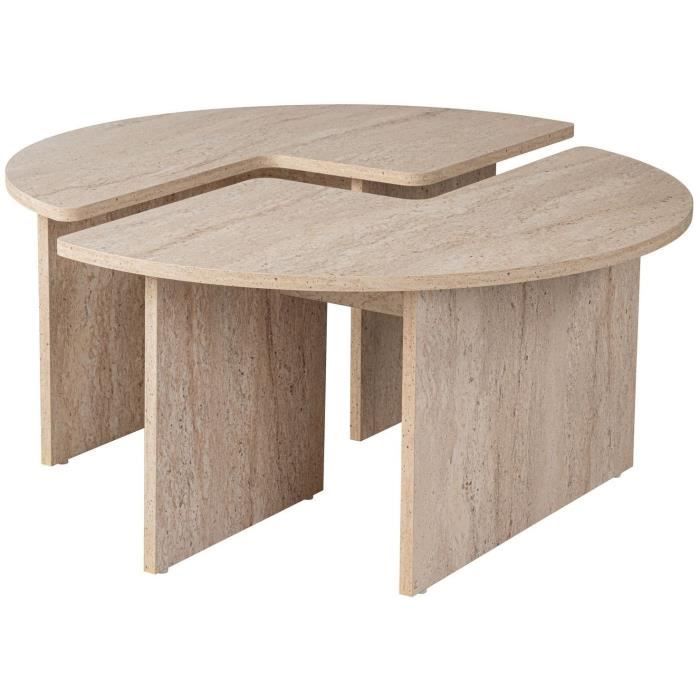Couchtisch - MOIRA - Rund - Travertin-Marmoreffekt - 90 x 90 x 41 cm grün