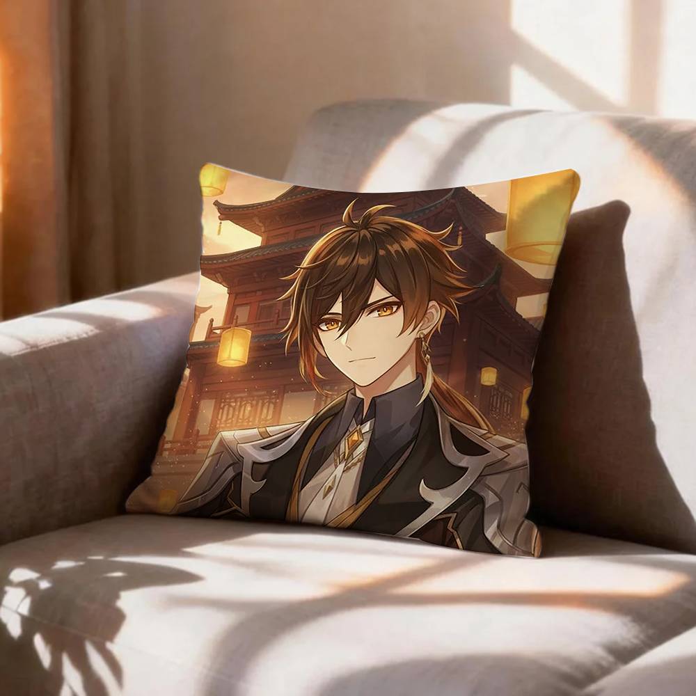 Geo AArchon ZZhongli Genshin Pillow Case Pattern Printed Pillowcase For Living Room Sofa Cushion Cover