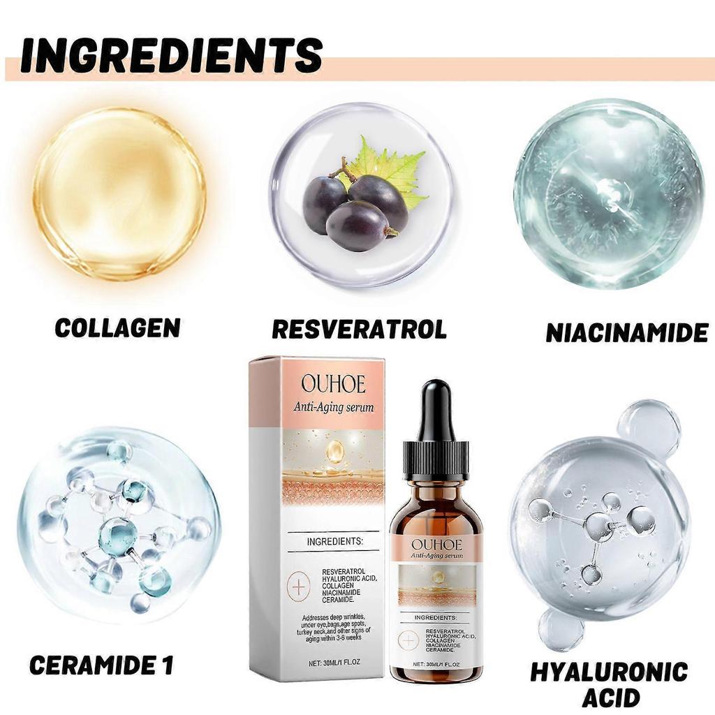 Ouhoe Kollagen Anti-Aging Essenz zur Reduzierung feiner Linien und Nasolabialfalten im Gesicht, Feuchtigkeitsspendende und Anti-Falten Essenz