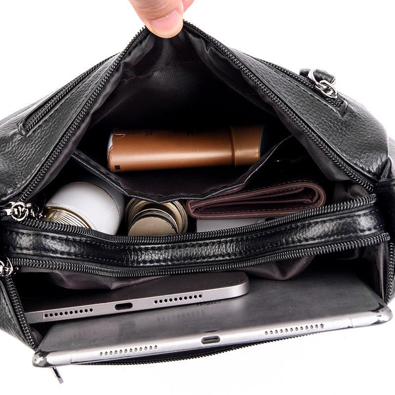 Middle-aged Handbag Embossed Diamond Pattern Shoulder Bag 2025 New Multi-layer Soft Leather Solid Color Large-capacity Multi-pocket Crossbody Bag