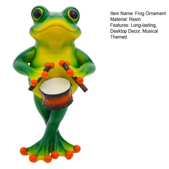 Guitarist Frog Figurine Resin Drummer Frog Sculpture Animal Decoration Frog Statue for Home Office Desktop Decor
