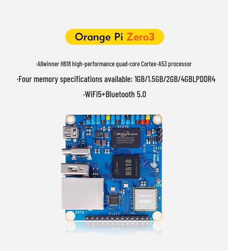 Orange Pi Zero 3 Dev Board: Allwinner H618 Quad-Core Processor & Gigabit Ethernet.