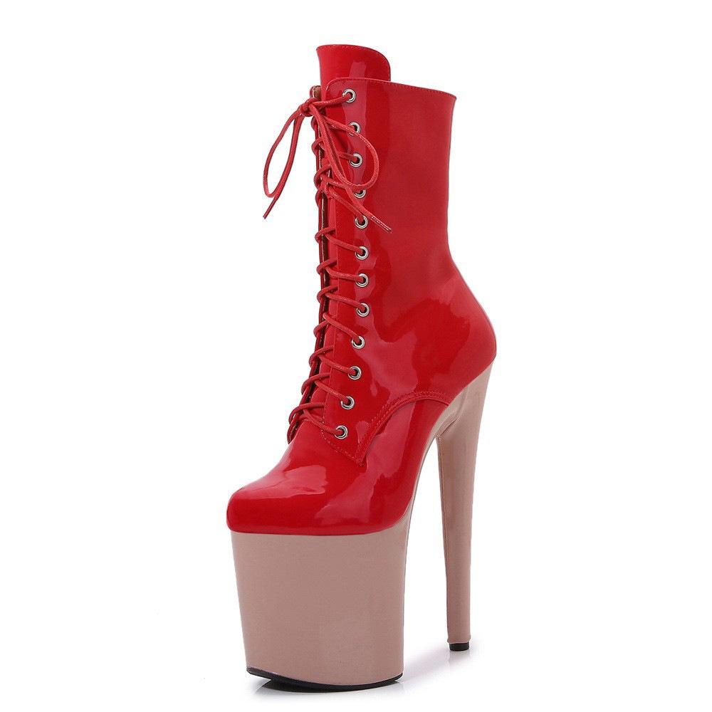 

20 см туфли для стриптиза на высокой платформе, шнуровка, зеркальные ботильоны, водонепроницаемые, специальные короткие ботинки для танцев на столе 44