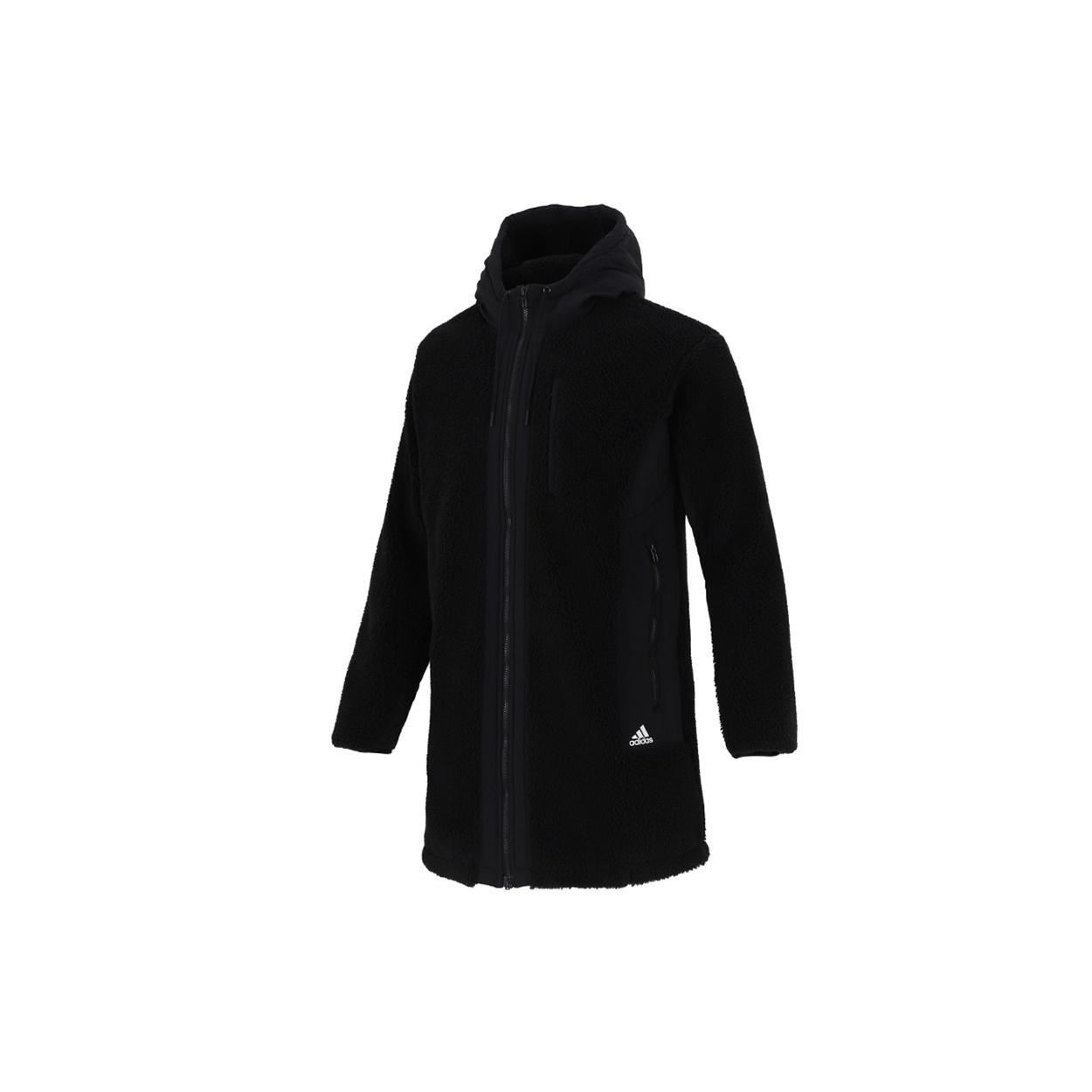 adidas Fleece Stay Warm mid-length hooded logo Jacket Black Men s H39285 L