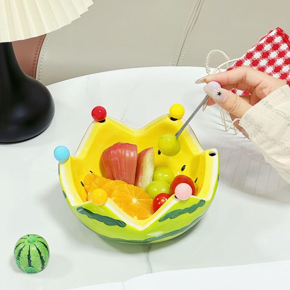Cute Watermelon Shape Fruit Plate Large Capacity Storage Plate Dessert Salad Bowl  Food Picks