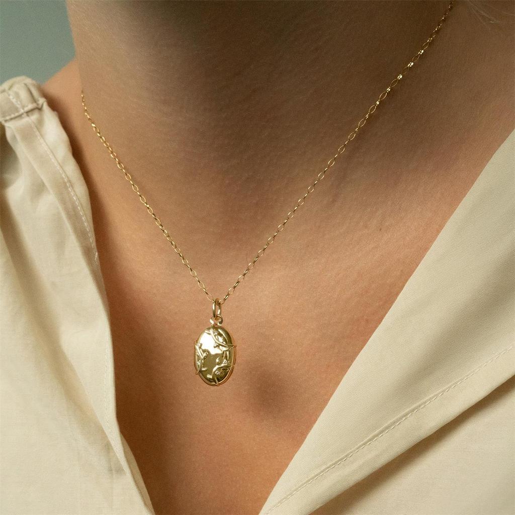Creative Filled with Zircon Oval Openable Locket Necklace Photo Frame Choker for Women Mother Stainless Steel Jewelry Waterproof