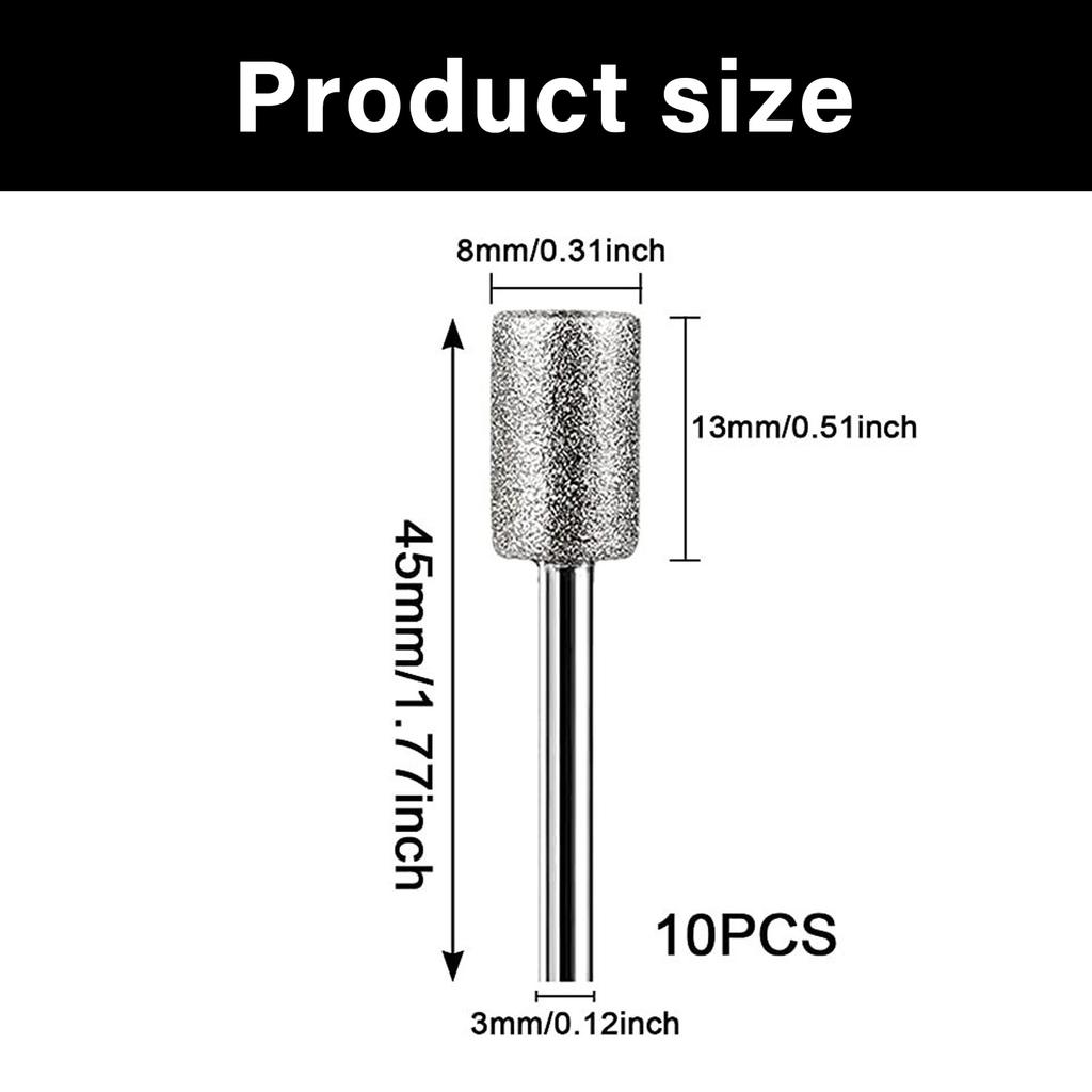 10Pieces Diamond Grinding Bit 8mm Head 3mm Shank For Rotary Tool Durable Abrasive Grinding On Glass Ceramic Alloy