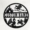 Personalized Fantasy Knight Dragon Metal Wall Art Custom Name Round Sign Deco Hot Sale Home Garden Kitchen