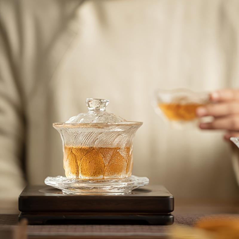 1 Set Glas Kung Fu Tee Set Japanisches Haushalts-Tee Gedeckter Becher Teetasse Wohnzimmer Gletschermuster Glasbecher Trinkgeschirr Komplettes Tee-Set Geburtstagsgeschenke