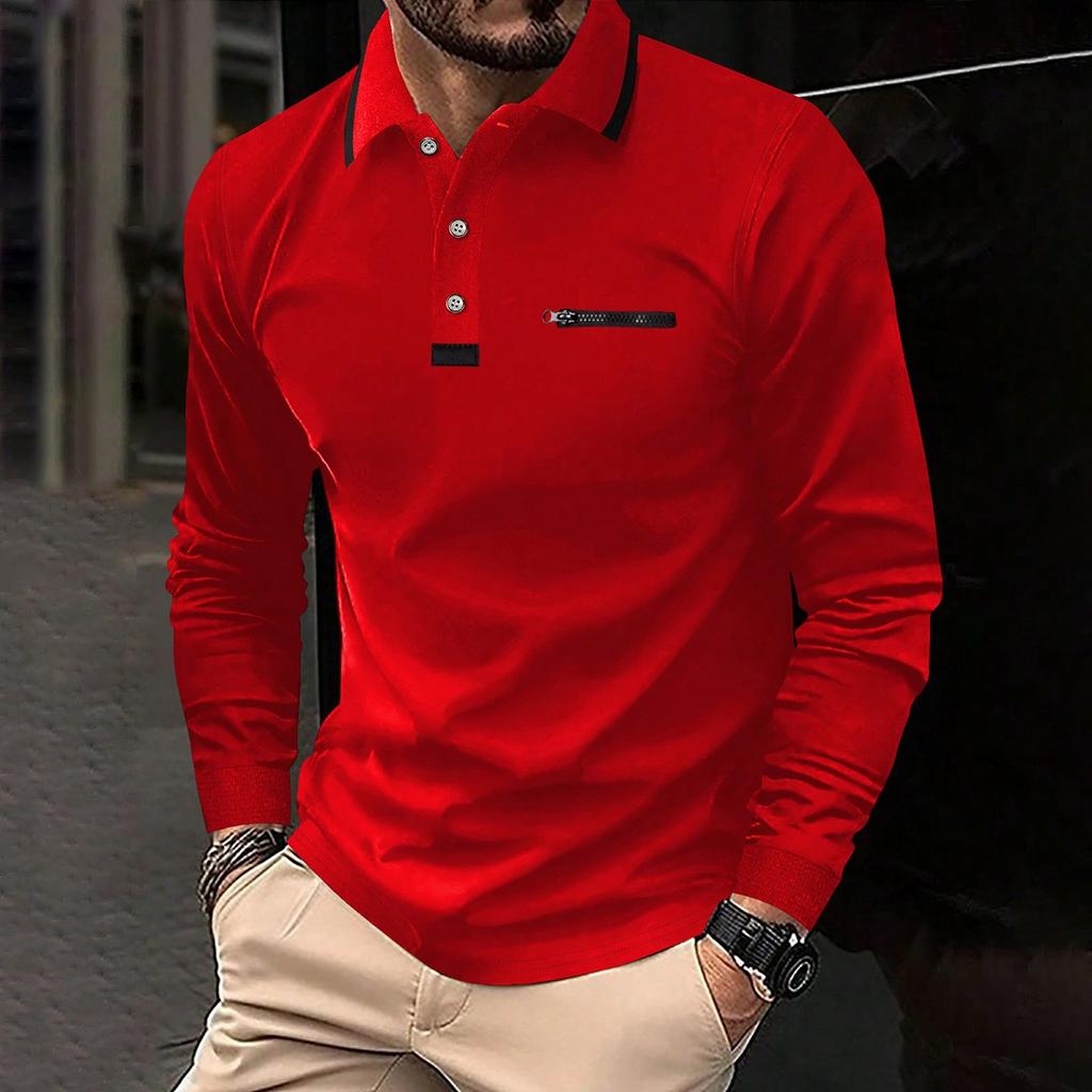 Europe Fashion Clothes Mens Premium Long-Sleeved Polo Shirt