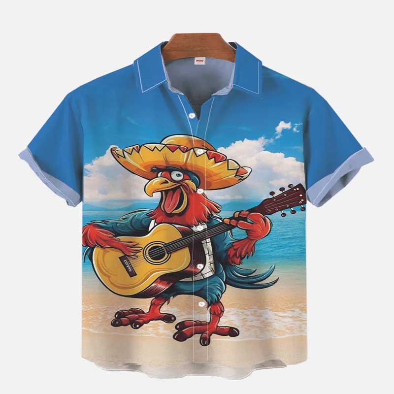 Men Mixed Fun Motif Loose Short Sleeve Shirts
